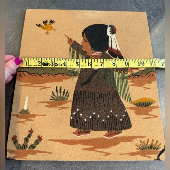 Vintage Native American Sand Painting Art on Wood - Picture 3 of 7